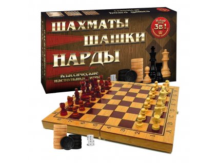 3v1 (šachy, nardy, dáma) dřevo 40x40 cm