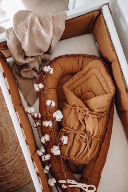 Baby Linen Swaddle Blanket | 3-Bows | CARAMEL