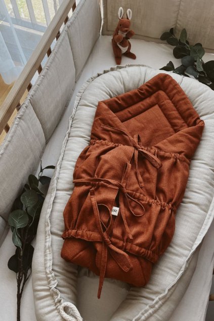 Bundle Deal | 3-Bow Linen Swaddle RUST + Baby Nest NATURAL