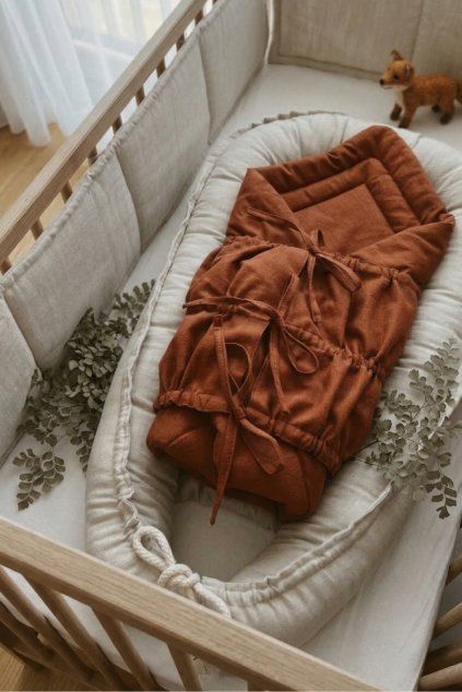 Bundle Deal | 3-Bow Linen Swaddle RUST + Baby Nest NATURAL