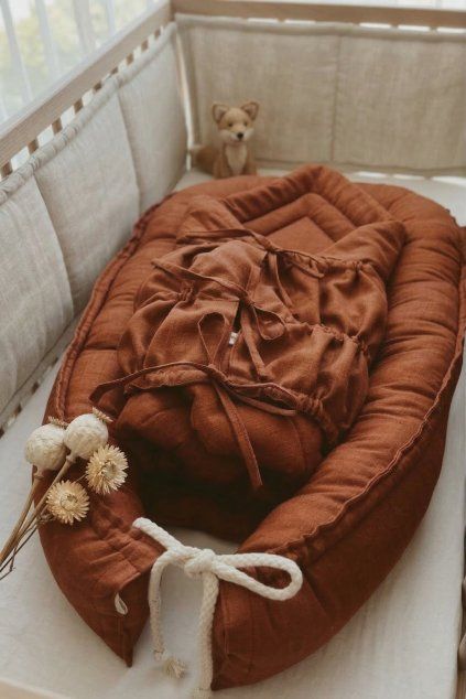 Bundle Deal | 3-Bow Linen Swaddle RUST + Baby Nest RUST