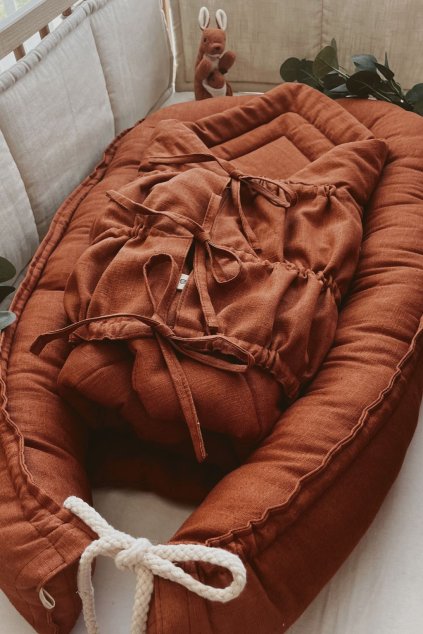 Bundle Deal | 3-Bow Linen Swaddle RUST + Baby Nest RUST