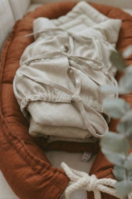 Bundle Deal | 3-Bow Linen Swaddle NATURAL + Baby Nest RUST