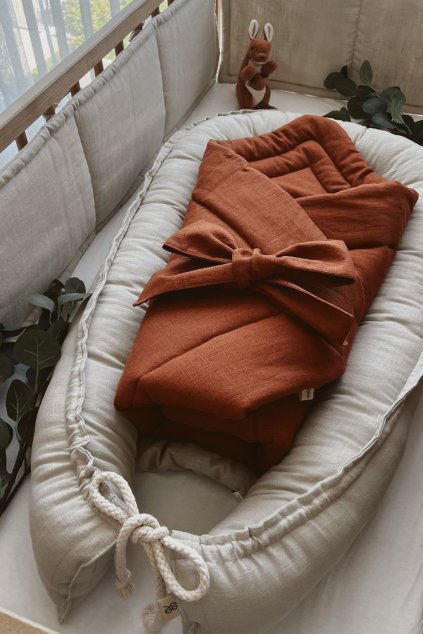 Bundle Deal | 1-Bow Linen Swaddle RUST + Baby Nest NATURAL