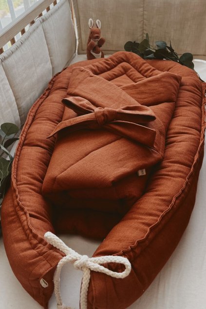 Bundle Deal | 1-Bow Linen Swaddle RUST + Baby Nest RUST