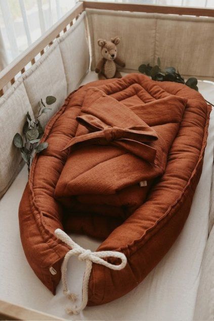 Bundle Deal | 1-Bow Linen Swaddle RUST + Baby Nest RUST