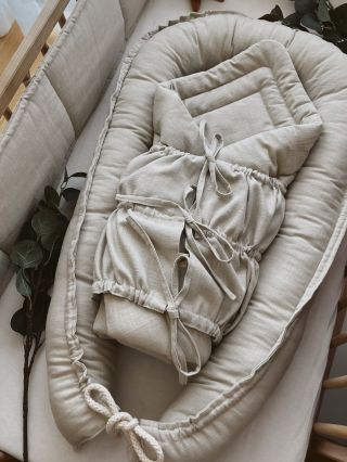 Nádhera ľanu a jemnosti ručne vytvorenej pre bábätko 🤍 Teraz vo výhodnom sete 2v1: hniezdo + zavinovačka. Viete objednať...