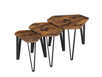 3 stohovatelné stolky, rustikálně hnědé a černé