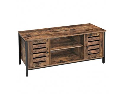 Televizní stolek s křídlovými dveřmi, 110 x 40 x 50 cm, rustikálně hnědý a černý
