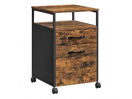 Pojízdná kartotéka se 2 zásuvkami a otevřenou přihrádkou, 42 x 44 x 66,5 cm, rustikální hnědá a černá