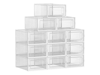 Krabice na boty, 12 kusů, 23 x 33,3 x 14 cm, průhledné a bílé