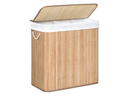 Koš na prádlo, 60 x 40 x 61,5 cm, 3 oddíly, 150 l, přírodní