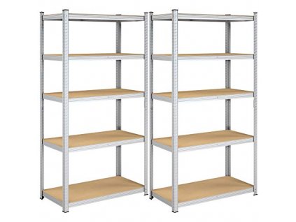 Skladovací regál, 2 kusy, 5 pater, 100 x 50 x 200 cm, stříbrný