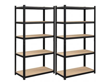 Skladovací regál, 2 kusy, 5 pater, 100 x 50 x 200 cm, černý