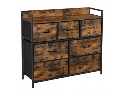 Látková komoda, 7 zásuvek, 98 x 28,5 x 85 cm, rustikální hnědá a černá