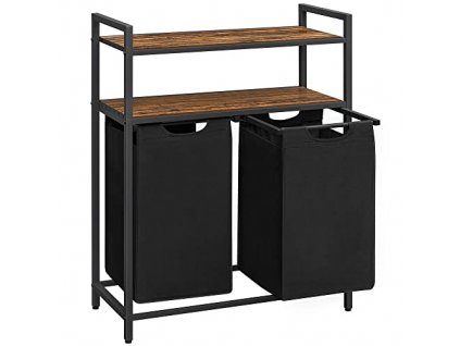 Dvoukomorový koš na prádlo se 2 policemi, 2 x 46 l, rustikálně hnědý a černý