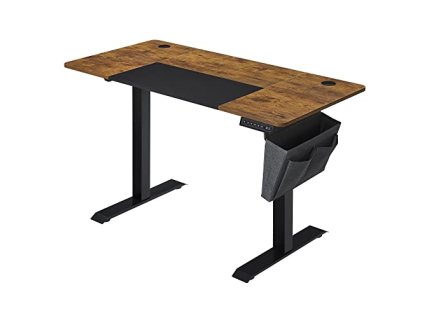 Výškově nastavitelný psací stůl s látkovou kapsou, 140 x 60 x 72-120 cm, rustikálně hnědý a černý