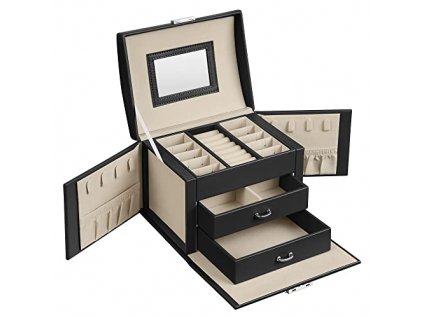 Šperkovnice, 3 patra, 17,7 x 13,8 x 13,5 cm, černá