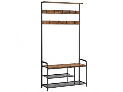 Věšák na oděvy s botníkem, 85 x 30 x 180,5 cm, rustikálně hnědý a černý