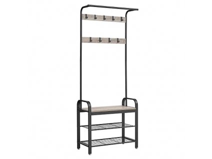 Věšák na oděvy s botníkem, 77 x 33,7 x 183 cm, šedohnědý a černý