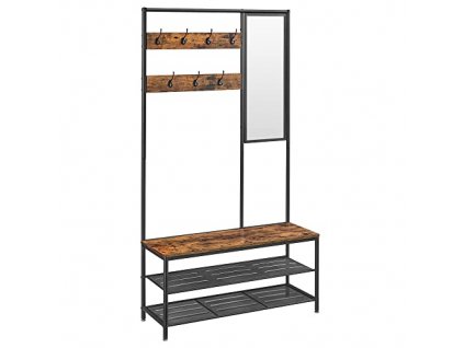 Věšák na oděvy s botníkem, 98 x 35 x 180 cm, rustikálně hnědý a černý