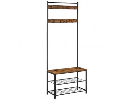 Věšák na oděvy s botníkem, 70 x 32 x 175 cm, rustikálně hnědý a černý