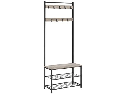 Věšák na oděvy s botníkem, 70 x 32 x 175 cm, šedohnědý a černý