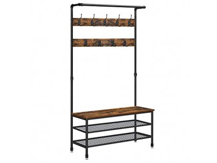 Věšák na oděvy s botníkem, 100 x 41,5 x 182 cm, rustikálně hnědý a černý