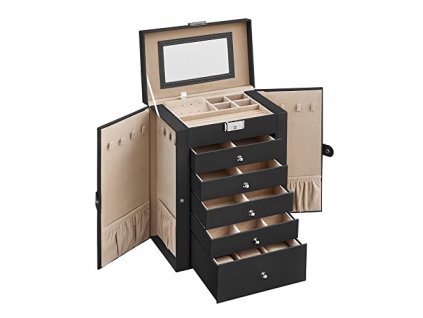 Šperkovnice, 6 pater, 26 x 15,6 x 32 cm, černá