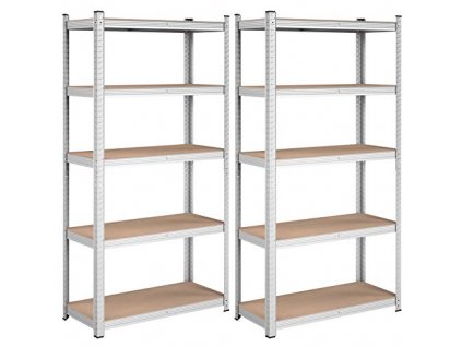 Skladovací regál, 2 kusy, 5 pater, 90 x 40 x 180 cm, stříbrný