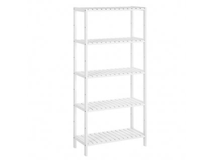 Bambusový regál, 5 pater, 60 x 26 x 130 cm, bílý