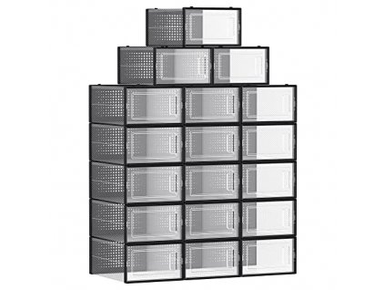 Krabice na boty, 18 kusů, 23 x 33,3 x 14 cm, průhledné a černé