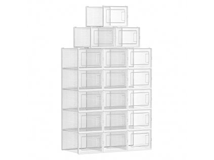 Krabice na boty, 18 kusů, 25 x 35 x 18,5 cm, průhledné a bílé