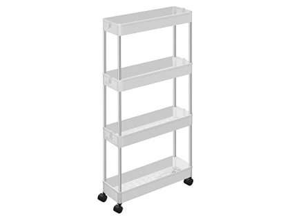 Pojízdný úložný regál, 4 patra, 42 x 13,5 x 87 cm, bílý