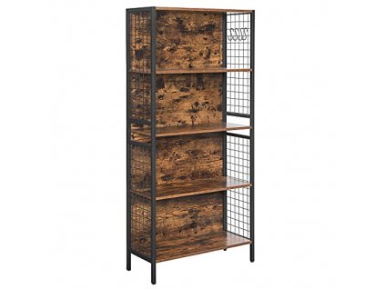 Knihovna, 4 patra, 74 x 30 x 155 cm, rustikální hnědá a černá