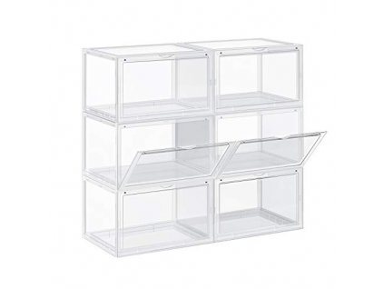 Krabice na boty, 6 kusů, 36 x 28 x 22 cm, průhledné a bílé