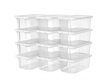 Krabice na boty s víkem, 12 kusů, 20 x 35 x 12,5 cm, průhledné a bílé