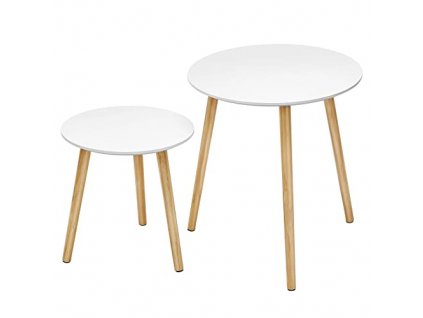 Konferenční stolky, 2 kusy, průměr 45 cm a 35 cm, bílé a přírodní