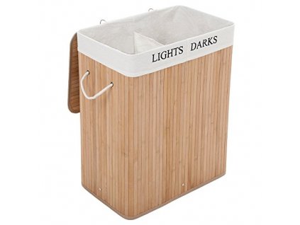 Koš na prádlo, 52 x 32 x 62,5 cm, 2 oddíly, 100 l, přírodní