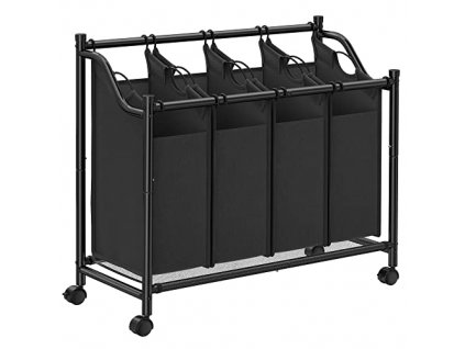 Koš na prádlo, 87,5 x 38,5 x 81 cm, 4 oddíly, 140 l, černý