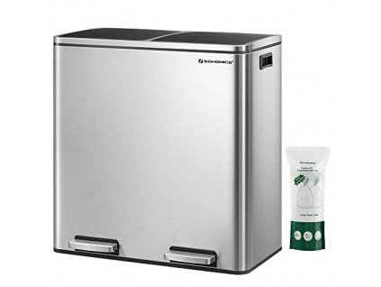Odpadkový koš, 2 x 30 l, černý a stříbrný