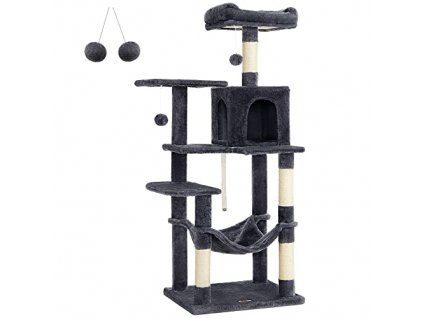 Víceúrovňové kočičí škrabadlo, 143 cm, kouřově šedé