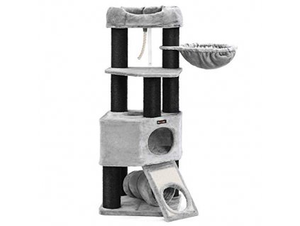 Kočičí škrabadlo s extra silnými sloupky, 141 cm, světle šedé