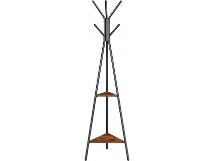 Stojanový věšák na kabáty, 49,5 x 49,5 x 179 cm, rustikálně hnědý a černý