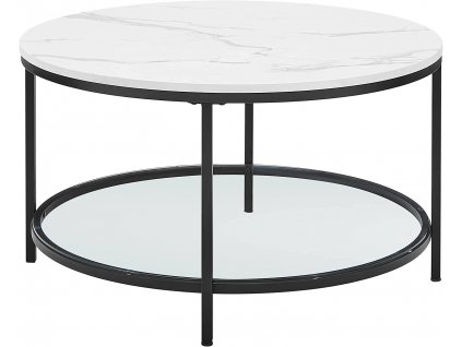 Konferenční stolek, průměr 80 cm, mramorově bílý a černý