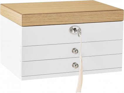 Šperkovnice, 3 patra, 25 x 17 x 15 cm, bílá a přírodní