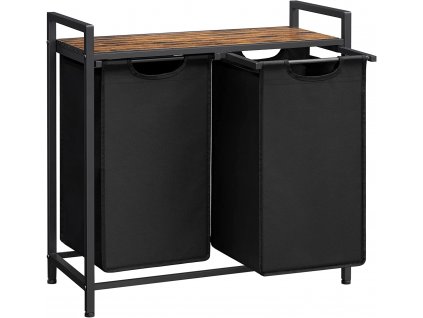 Dvoukomorový koš na prádlo s policí, 73 x 33 x 72 cm, 2 x 46 l, rustikálně hnědý a černý