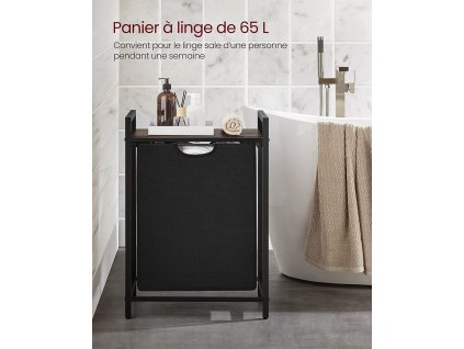 Koš na prádlo s policí, 50 x 33 x 72 cm, 65 l, rustikálně hnědý a černý