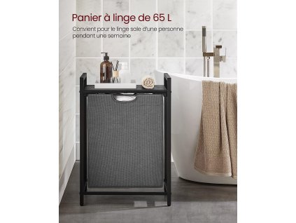 Koš na prádlo s policí, 50 x 33 x 72 cm, 65 l, černošedý