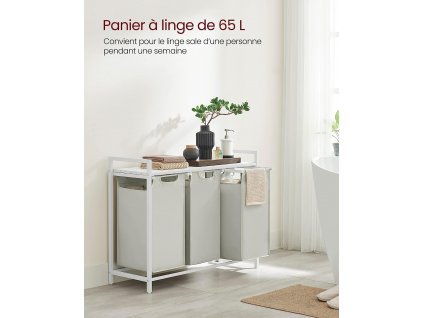 Tříkomorový koš na prádlo s policí, 92,5 x 33 x 72 cm, 3 x 38 l, bílý